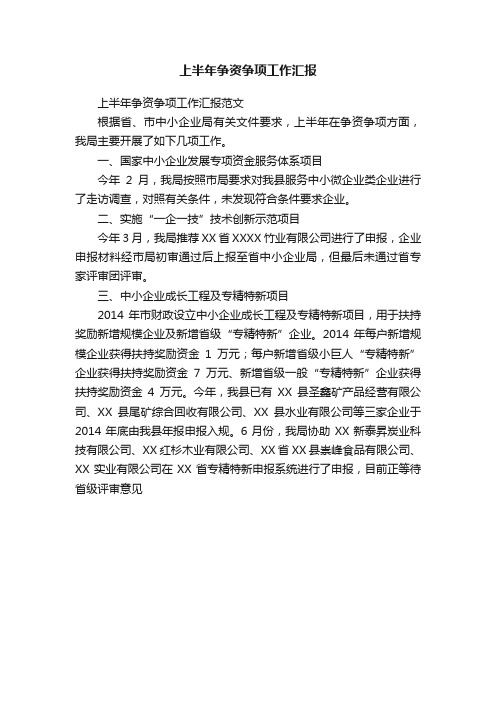 上半年争资争项工作汇报范文