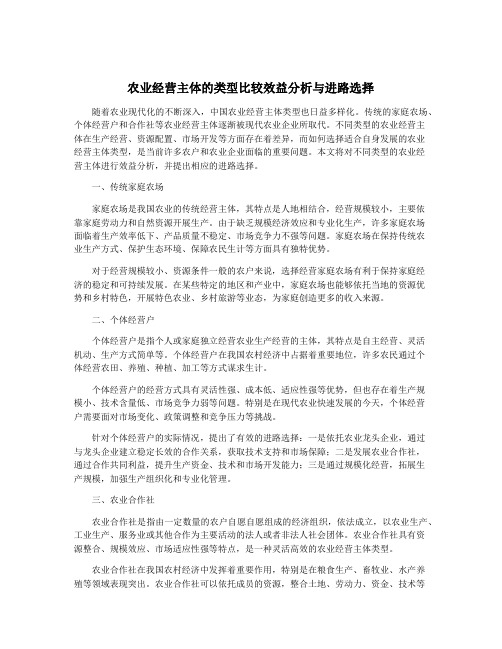 农业经营主体的类型比较效益分析与进路选择