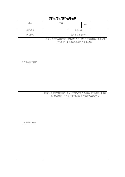 顶岗实习实习单位考核表