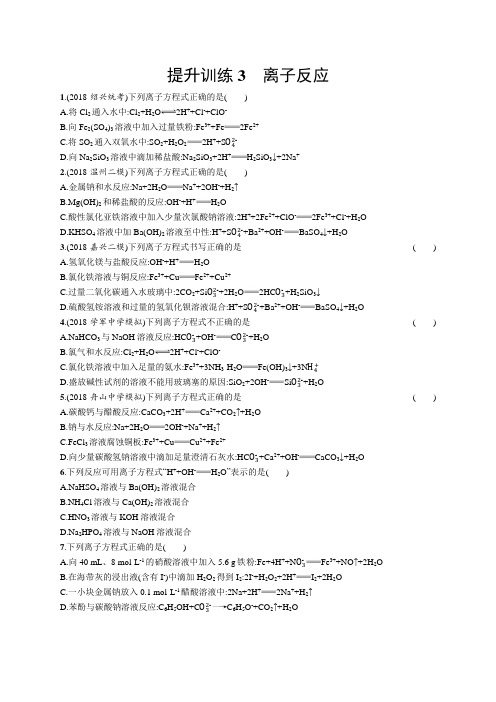 2019届高考化学二轮复习(浙江专用)离子反应专题卷