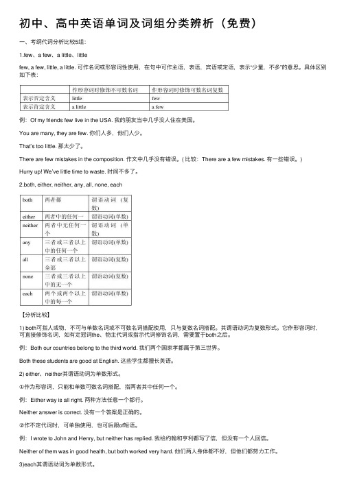 初中、高中英语单词及词组分类辨析（免费）