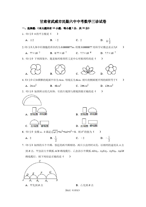 甘肃省武威市民勤六中中考数学三诊试卷