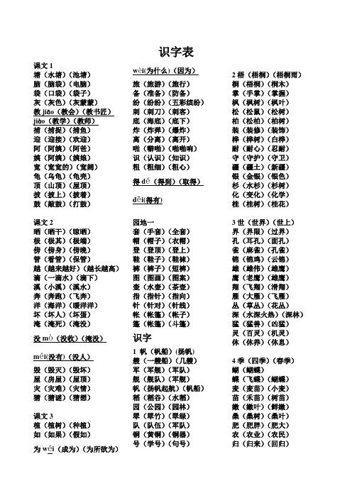 (二类字整理版)部编版二年级上册语文生字表组词