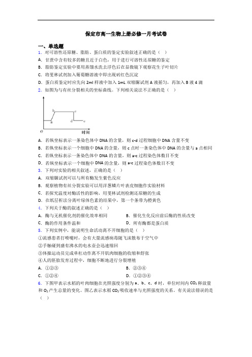 保定市高一生物上册必修一月考试卷