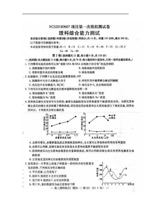 江西省南昌市2018届高三第一次模拟考试理科综合试卷(扫描版)