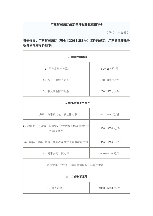 广东省司法厅规定律师收费标准指导价[1]