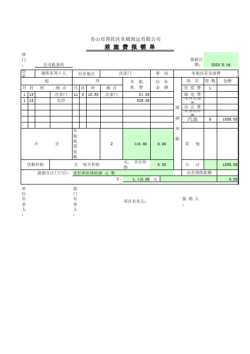 差旅费报销单Excel模板(1)