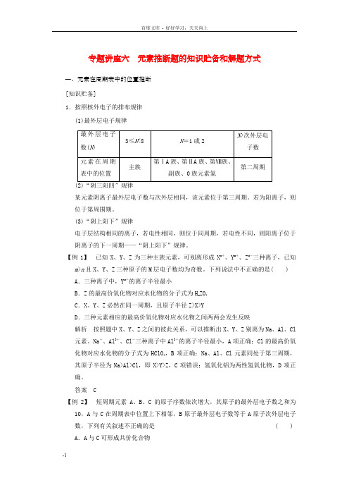 高三化学一轮总温习第五章专题讲座六元素推断题的知识贮备和解题方式新人教版