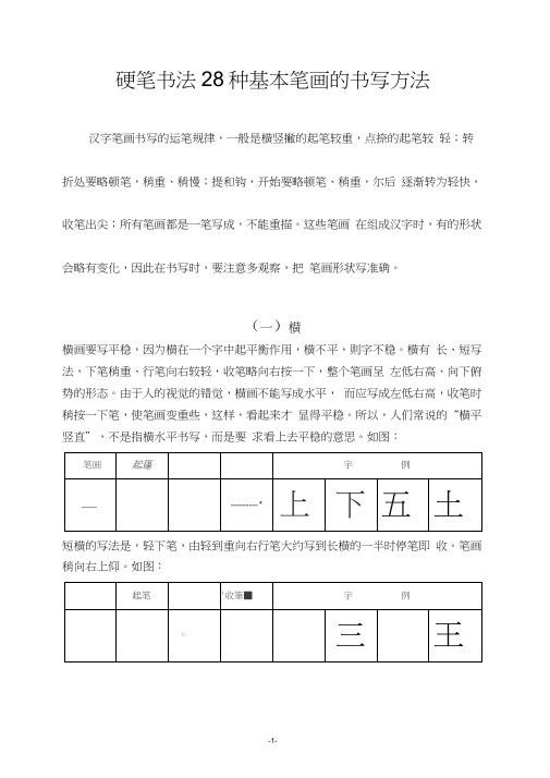 (完整版)硬笔书法28种基本笔画的书写方法