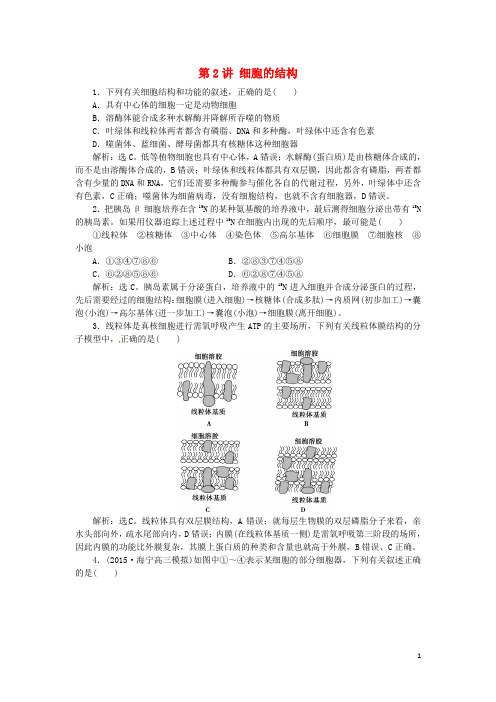 优化方案(浙江专用)高考生物二轮复习专题一细胞的分子组成和结构第2讲细胞的结构强化训练