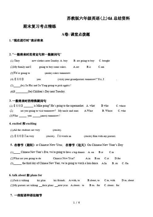 苏教版六年级英语(上)6A总结资料期末复习考点精练