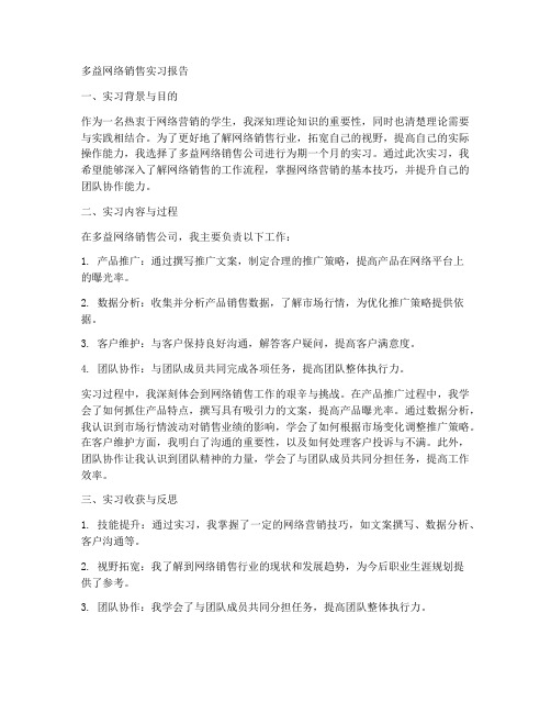 多益网络销售实习报告