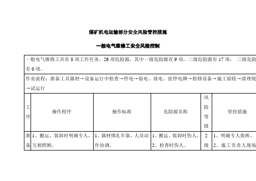 煤矿机电运输部分安全风险管控措施