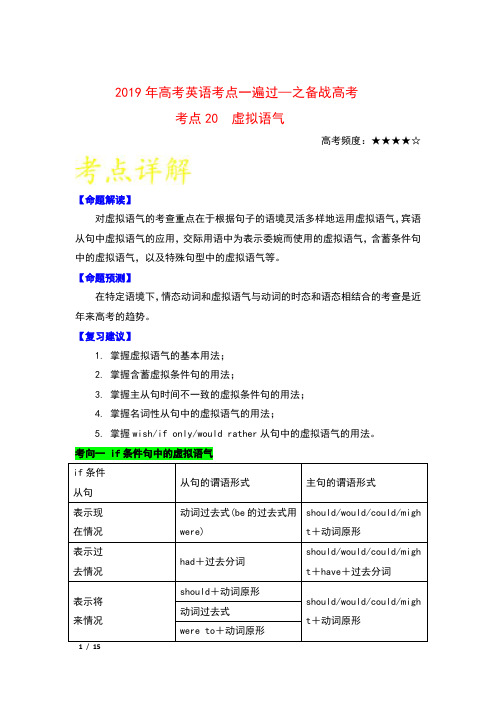 2019年高考英语考点一遍过 考点20 虚拟语气-之备战高考全攻略含解析