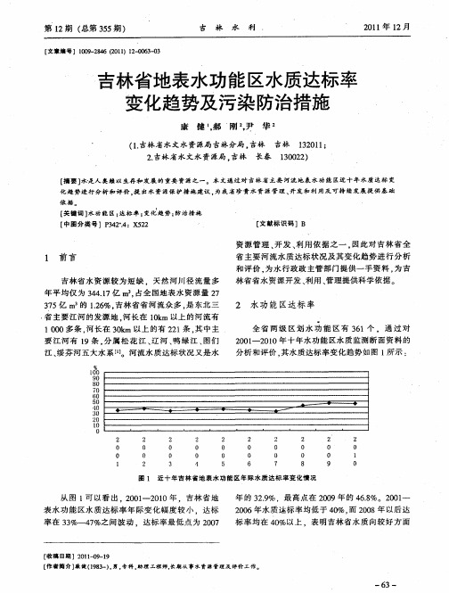 吉林省地表水功能区水质达标率变化趋势及污染防治措施