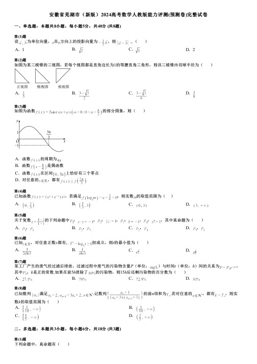 安徽省芜湖市(新版)2024高考数学人教版能力评测(预测卷)完整试卷