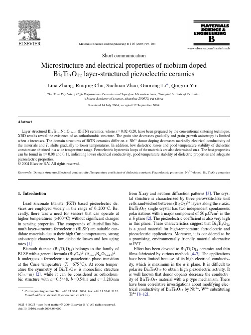 Microstructure and electrical properties of niobium doped Bi4Ti3O12 layer-structured piezoelectric