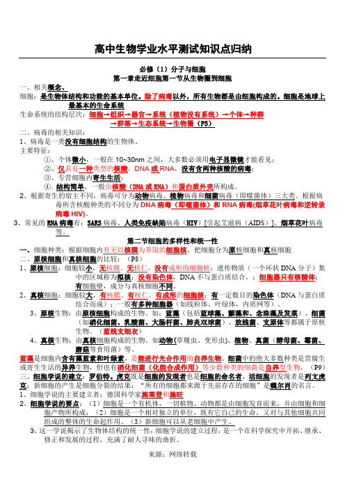 最新版高中生物学业水平测试知识点归纳