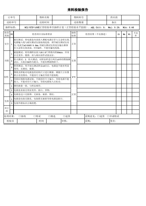 T5 T8PC套管电源盒来料检验报告