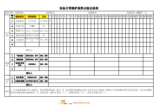 封胶设备日常维护保养点检记录表