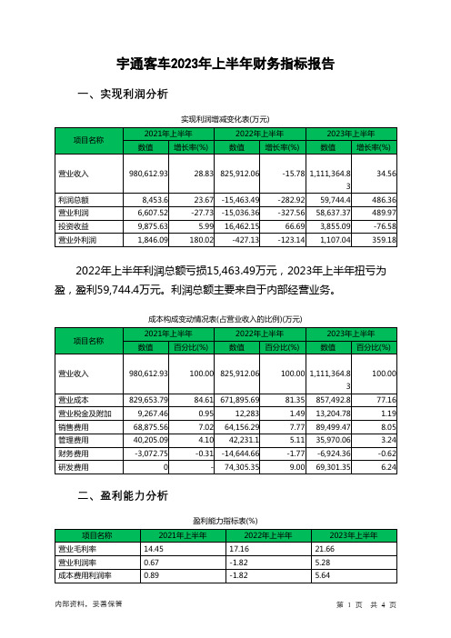 600066宇通客车2023年上半年财务指标报告