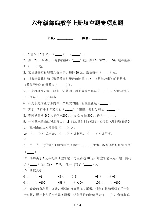 六年级部编数学上册填空题专项真题