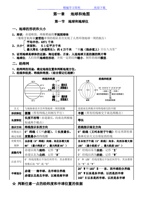 七年级地理上册第一单元复习资料