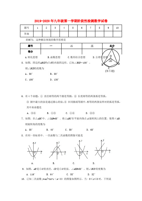 2019-2020年九年级第一学期阶段性检测数学试卷