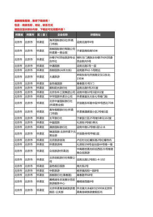 新版北京市北京市怀柔区旅行社企业公司商家户名录单联系方式地址大全41家