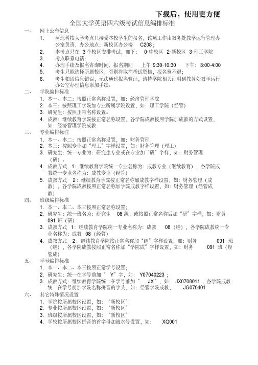 全国大学英语四六级考试信息编排标准doc