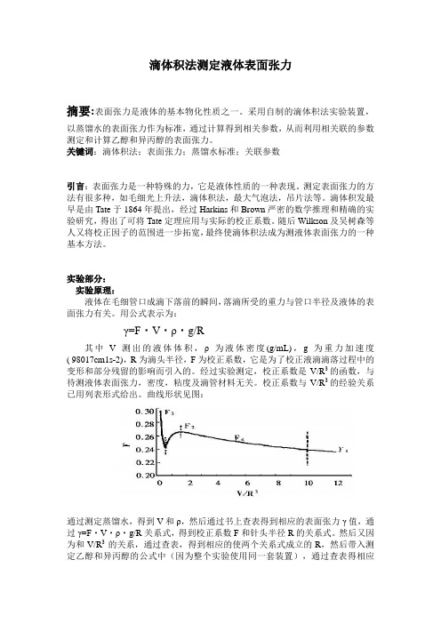 滴体积法测定液体表面张力