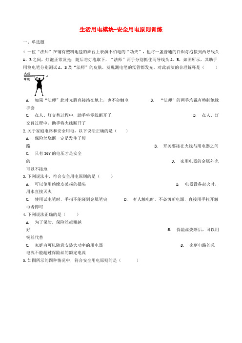 中考物理生活用电模块安全用电原则训练含解析沪科版