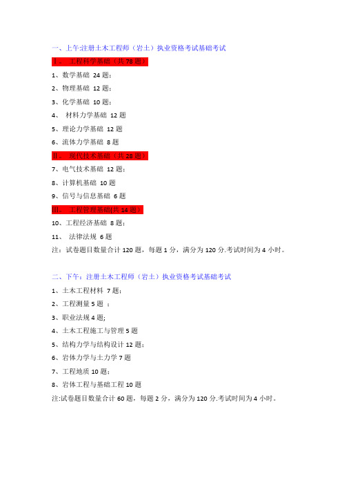 岩土工程师基础考试科目及题量分值分布