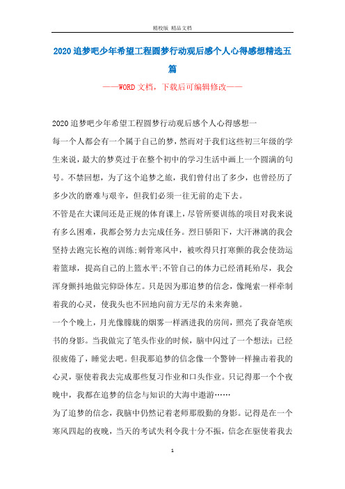 2020追梦吧少年希望工程圆梦行动观后感个人心得感想精选五篇