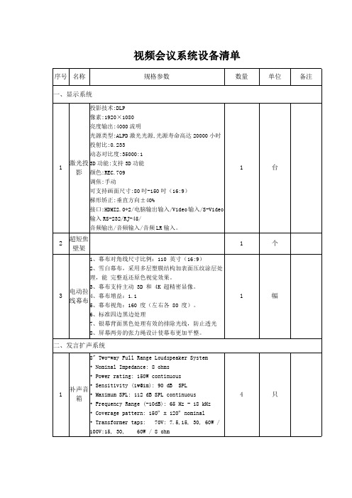 视频会议系统设备清单