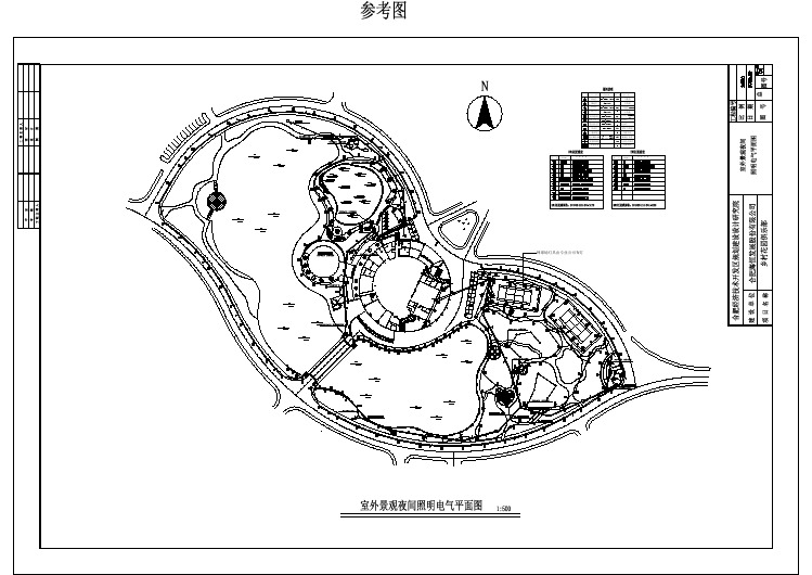 室外景观夜间照明电气cad平面设计图