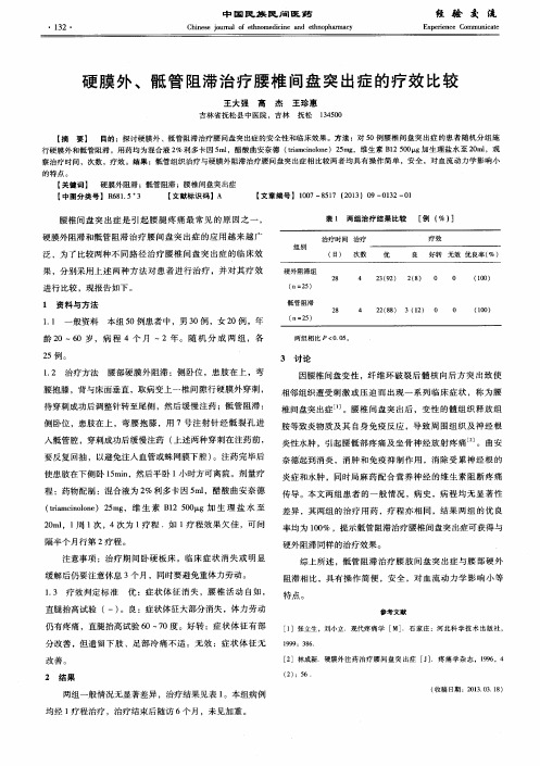 硬膜外、骶管阻滞治疗腰椎间盘突出症的疗效比较