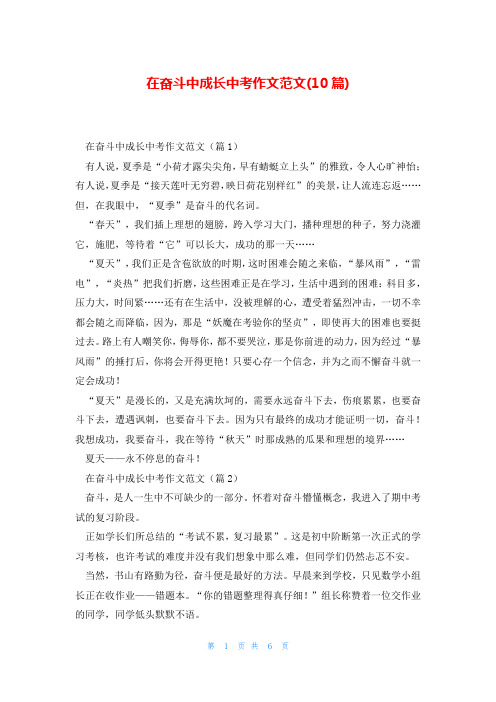 在奋斗中成长中考作文范文(10篇)