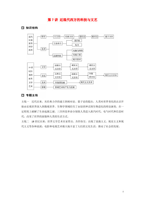 2018届高考历史二轮复习专题二近代史部分第7讲近现代西方的科技与文艺学案