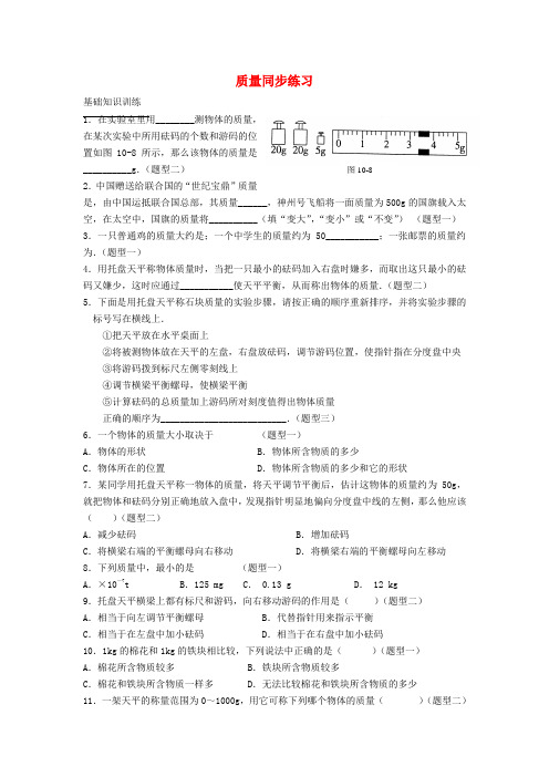 九年级物理全册 第十一章 多彩的物质世界《质量》同步练习 新人教版