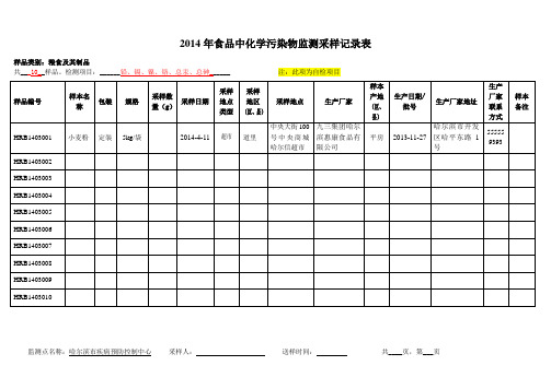 2粮食及其制品采样登记表范例