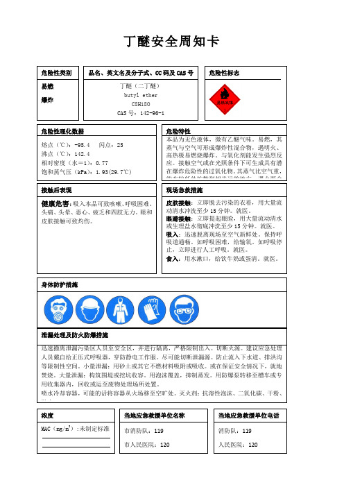 丁醚安全周知卡、职业危害告知卡、理化特性表