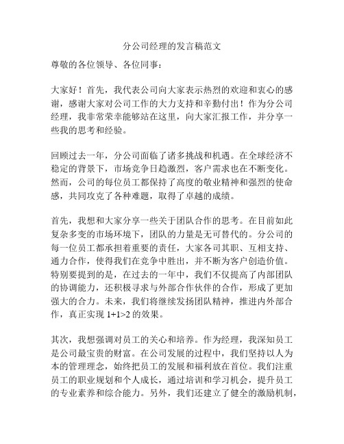 分公司经理的发言稿范文