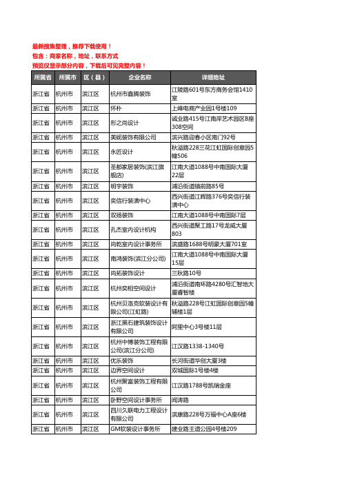 新版浙江省杭州市滨江区装修公司企业公司商家户名录单联系方式地址大全81家