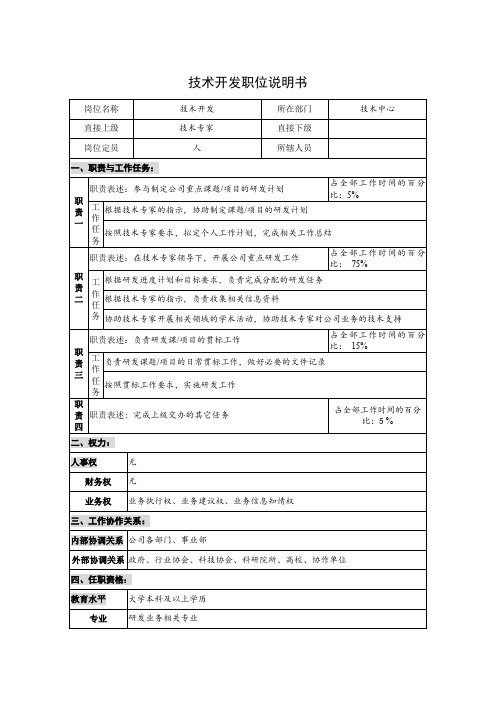技术开发职位说明书