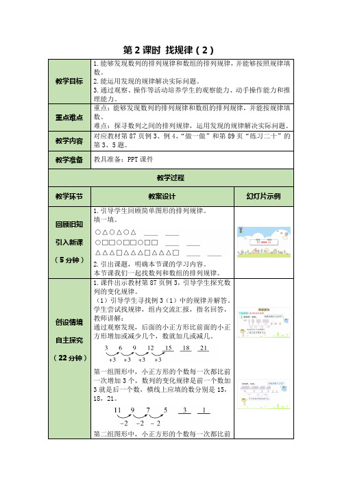 人教版小学数学一年级下册第7单元第2课时 找规律(2)优秀教案