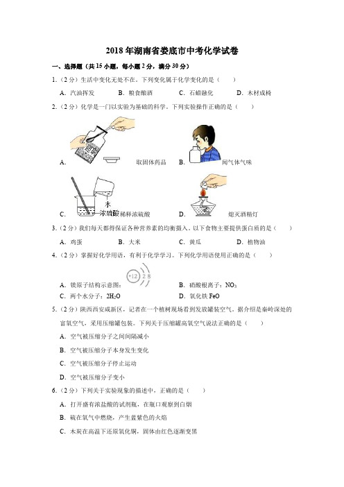 2018年湖南省娄底市中考化学试卷(学生版)