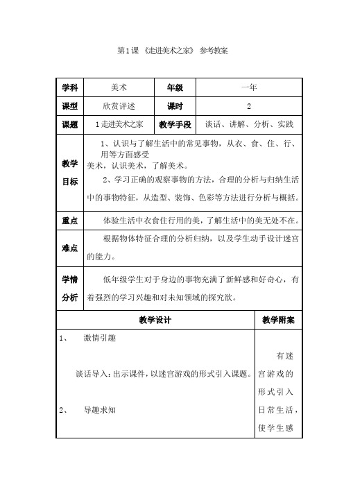 辽海版美术一年级上册【名师优质教案】第1课《走进美术之家》参考教案