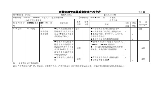 2018年内审检查表