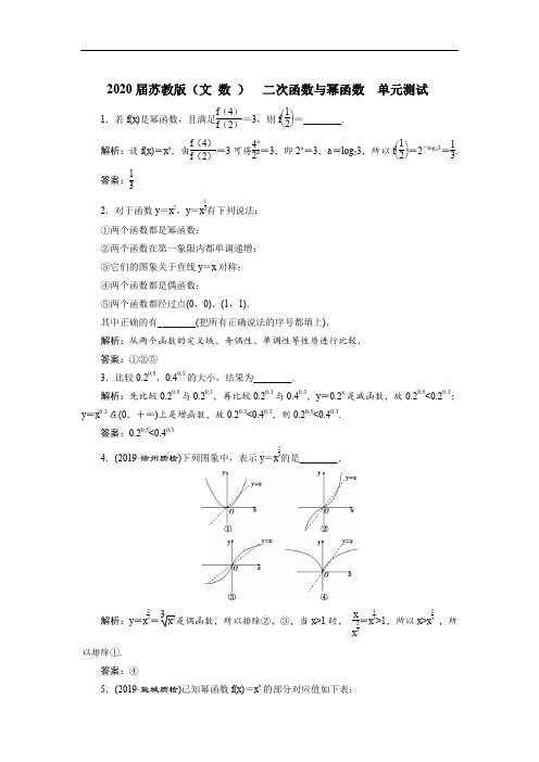 苏教版(文科数学)   二次函数与幂函数    单元测试